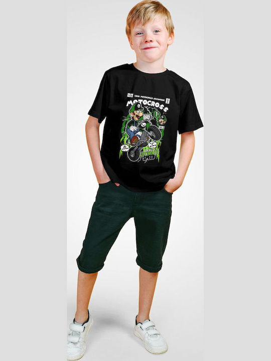 Kids' T-shirt Black Luigi Motocross  Black