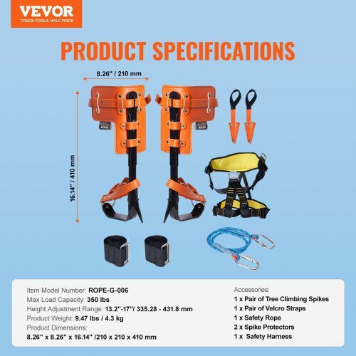 Vevor Tree Climbing Set Spikes Spurs Safety Rope Belt Pszzpzczhkpz0ixftv0