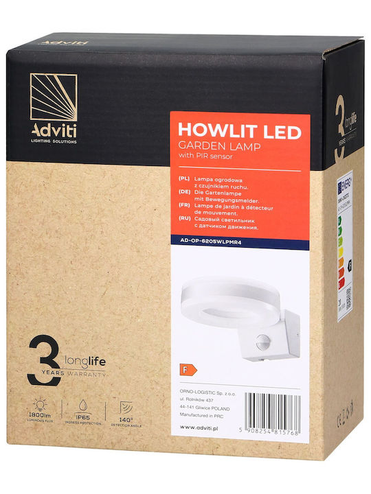 Adviti Επιτοίχιος Εξωτερικός Προβολέας LED IP65 20W με Φυσικό Λευκό Φως
