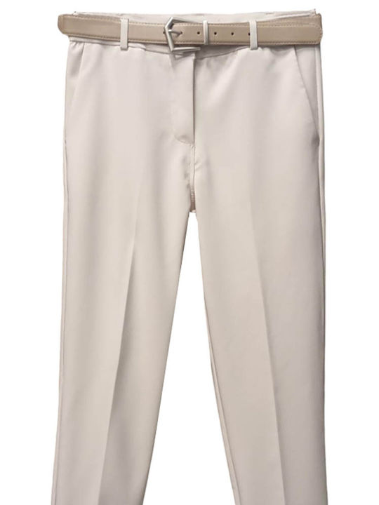 Women's Crepe Trousers in Straight Line Cream