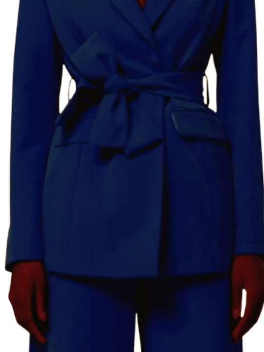 Fracomina Μακρύ Γυναικείο Σακάκι Dark Blue