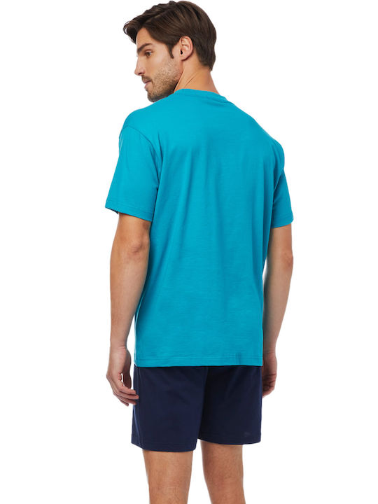 Minerva Men's Summer Cotton Pajama Blouse Petrol Blue