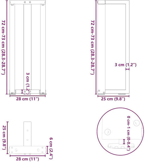 vidaXL Металик Крак На Мебел 2 Бройки Подходящ За Маса / Малка Маса / Офис 25x28x72см Бял