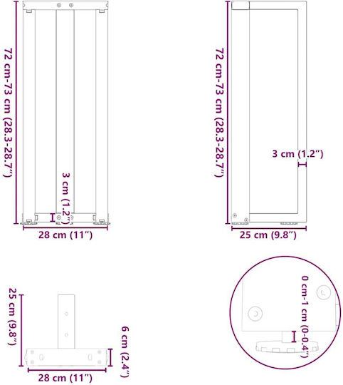 vidaXL Metallisches Möbelbein 2Stücke Für Tisch / Beistelltisch / Büro 25x28x72cm Anthrazit