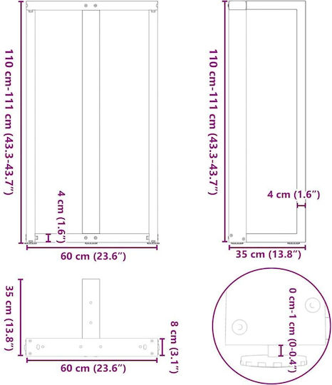 vidaXL Metallisches Möbelbein 2Stücke Für Tisch / Beistelltisch / Büro 60x35x110cm Anthrazit