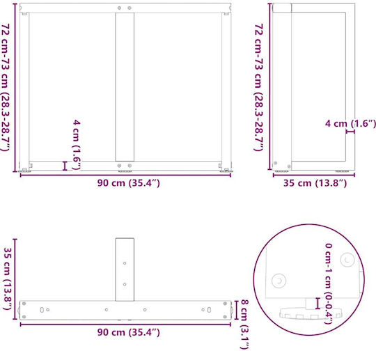 vidaXL Металик Крак На Мебел 2 Бройки Подходящ За Маса / Малка Маса / Офис 90x35x72см Антрацит