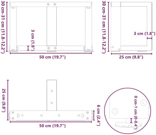 vidaXL Metallisches Möbelbein 2 Stück Für Tisch / Beistelltisch / Büro 50x25x30cm Anthrazit