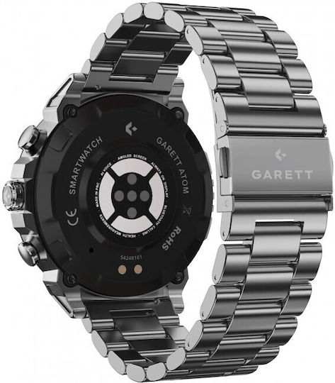 Garett Atom Ceas Inteligent Din Oțel Inoxidabil 47mm Cu Monitorizare Ritm Cardiac Argintiu M/L (Pentru Încheietura Mâinii 145-220mm)