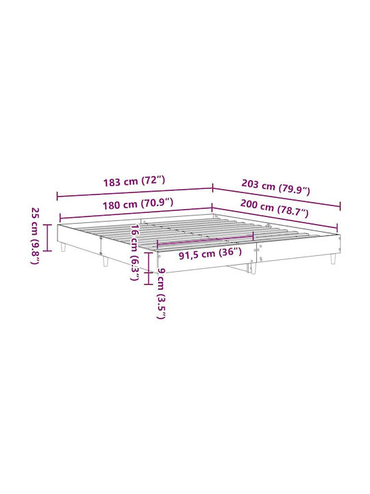 Vidaxl Bed Frame Without Mattress 180x200cm Engineered Wood 1 Piece Double Brown