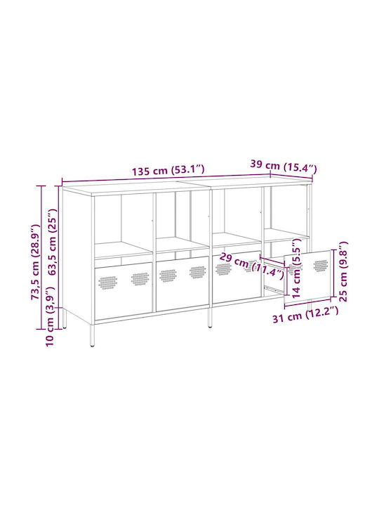 Sideboard made of Metal with Drawers Charcoal 135x39x73.5cm
