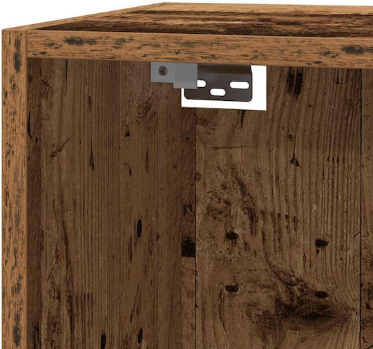 Wall-Mounted Living Room Display Cabinet Made of Brown Particle Board with LED Lighting 30.5x30x110 cm