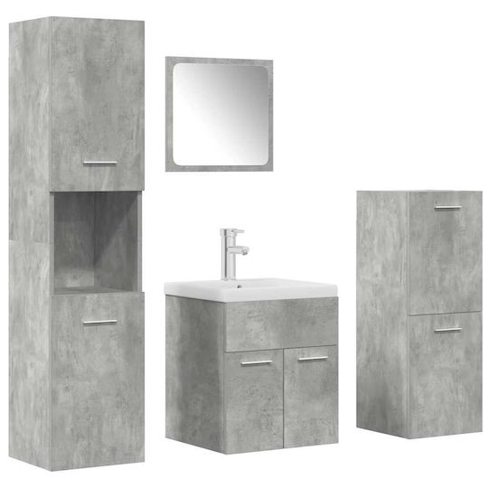 vidaXL Bench with Washbasin, Mirror & Column L42xW18xH39cm Grey Concrete