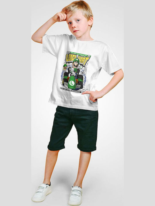 Kids' T-shirt White Luigi Karting