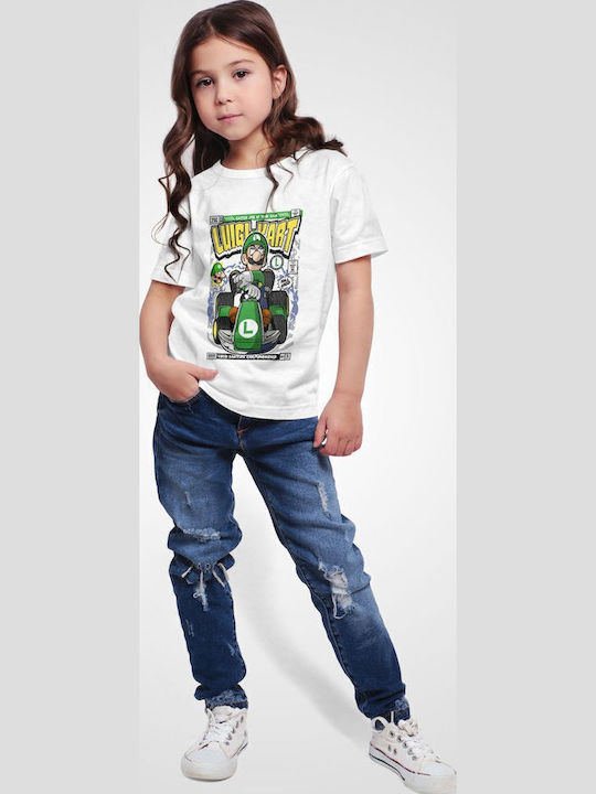 Kids' T-shirt White Luigi Karting