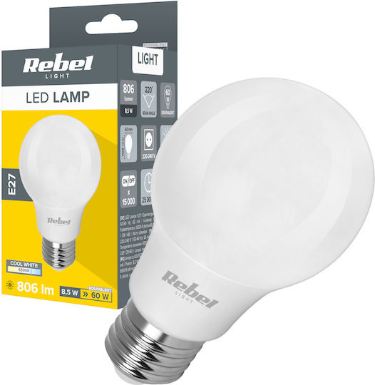 Rebel Λάμπα LED 8.5W για Ντουί E27 και Σχήμα A60 Ψυχρό Λευκό 806lm