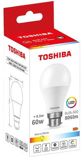 Toshiba Bec LED 8.5W pentru Soclu B22 și Formă A60 Alb cald