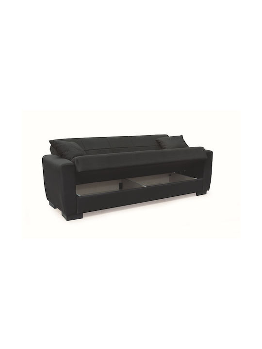 Anima Three-Seater Couch Bed with Storage Space Black 210x80x36 cm