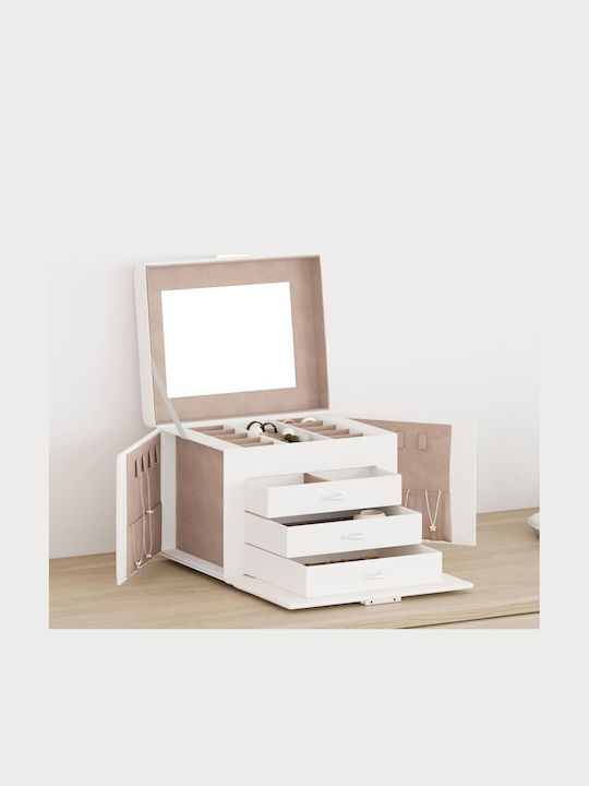 vidaXL Travel Jewellery Box Velvet with Mirror White 22.5x17.5x16.5cm