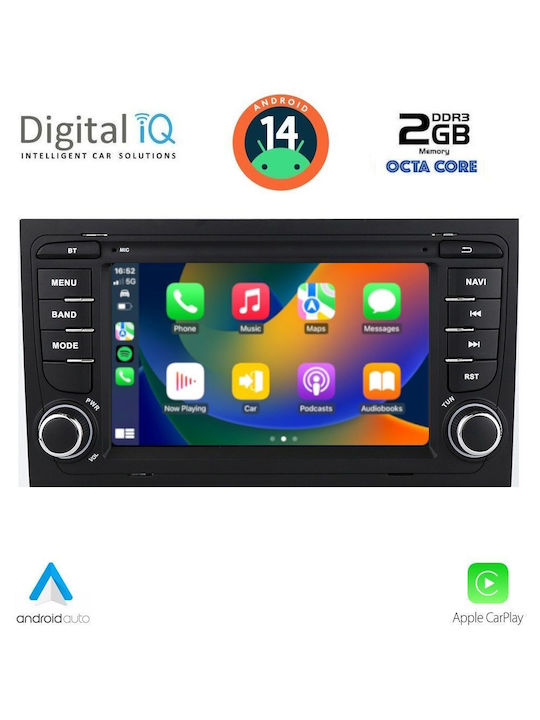 Digital IQ Sistem Audio Auto pentru Audi A4 2002-2008 (Bluetooth/USB/AUX/WiFi/GPS/Apple-Carplay/Android-Auto) cu Ecran Tactil 7"