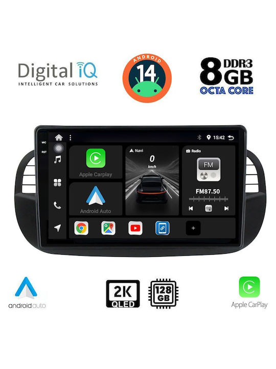 Digital IQ Car Audio System for Fiat 500 2007-2015 (Bluetooth/USB/AUX/WiFi/GPS/Apple-Carplay/Android-Auto) with Touch Screen 9"