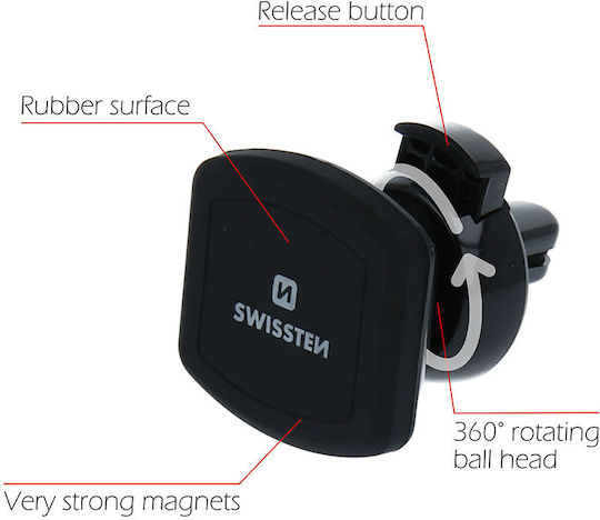 Swissten Suport Auto pentru Telefon & Tabletă cu magnet și Încărcare Wireless Neagră