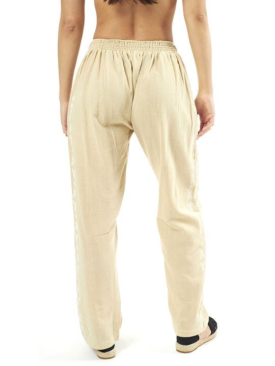 Next Fashion Women's High-waisted Cotton Trousers Beige