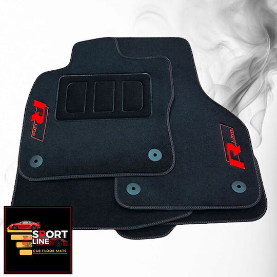 Volkswagen Golf 7 2012-2019 Carpet Mats Sport Line Black With Red Stitching Red Embroidery R-line Set of 4 Pieces
