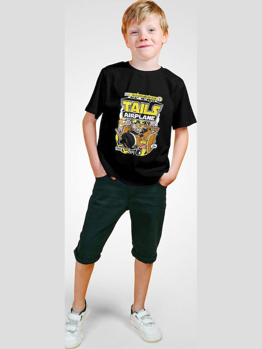 Kinder-T-Shirt Black Sonic Tails Flugzeug