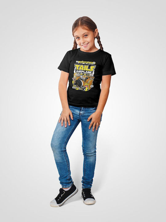 Kinder-T-Shirt Black Sonic Tails Flugzeug
