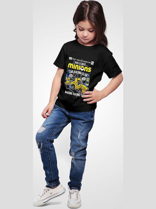 Kids' T-shirt Black Minions Banana Racing Car
