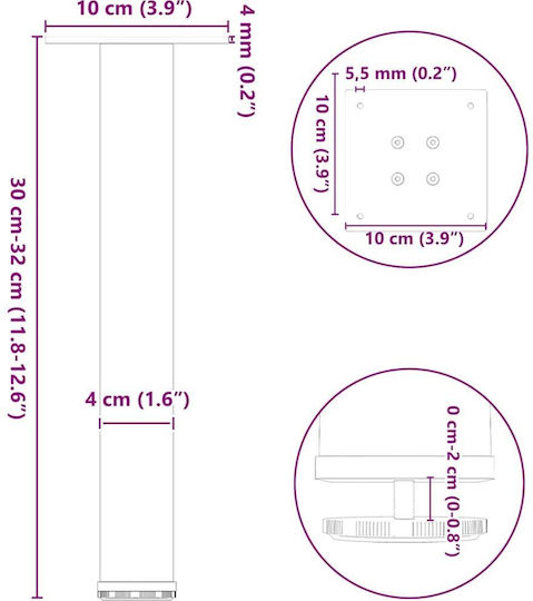 vidaXL Metallic Furniture Legs 4 Pieces Suitable for Table / Coffee Table 32cm Anthracite