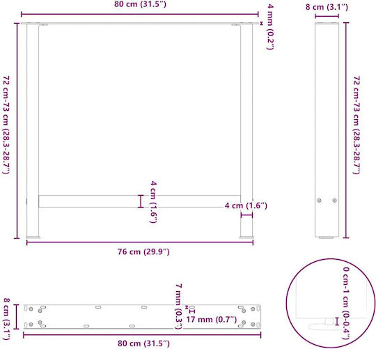 vidaXL Metallisches Möbelbein 2Stücke Für Tisch / Beistelltisch / Büro 80x72x72cm Anthrazit
