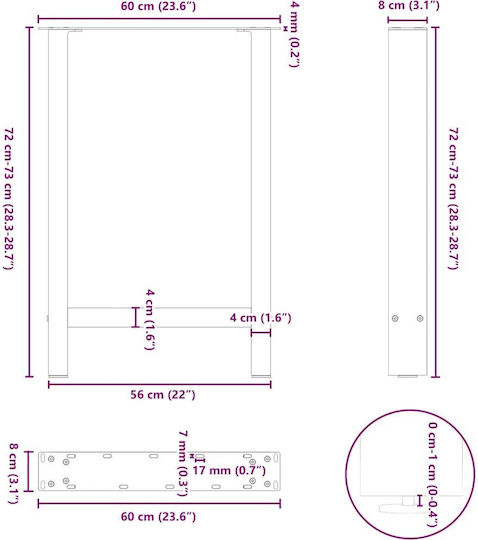 vidaXL Металик Крак На Мебел 2 Бройки Подходящ За Маса / Малка Маса / Офис 60x72см Черен