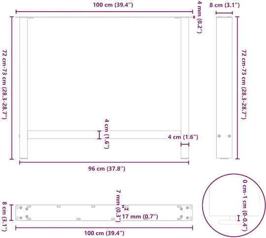 vidaXL Metallic Furniture Leg 2 Pieces Suitable for Table / Coffee Table / Office 100x72x72cm White