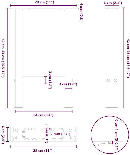 vidaXL Metallisches Möbelbein 2 Stück Für Tisch / Beistelltisch 28x42x42cm Anthrazit