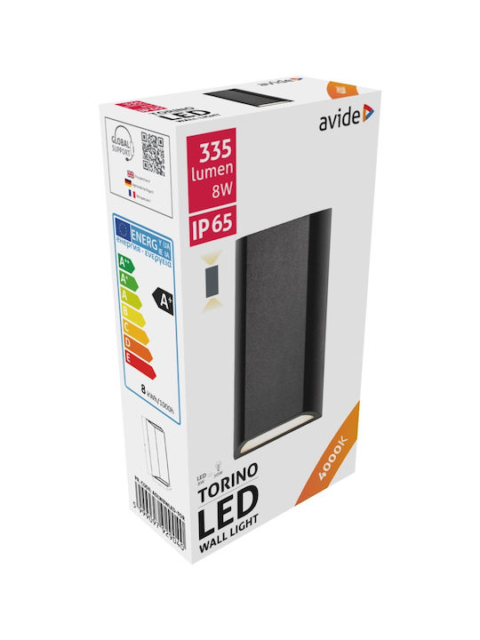 Avide Wall-Mounted Outdoor Light LED IP65 8W with Natural White Light 32.5x26.5x47.5εκ.