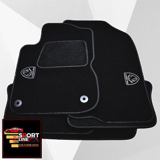 Set covorașe Peugeot 208 2012-2019 Sport Line Negru Cu Cusături Albe Broderie Albă Peugeot Set de 4 Bucăți