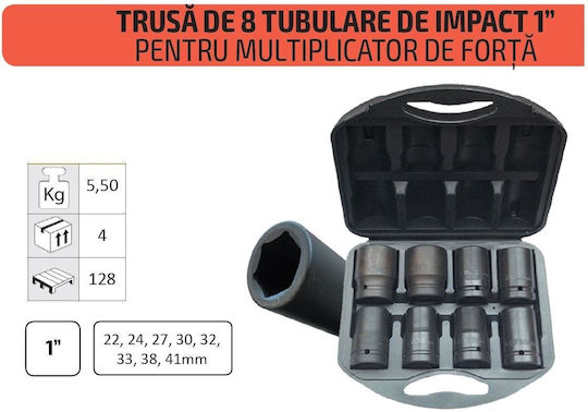 JBM Căpăcei Hexagonali cu Patrat de Prindere 1/2" Set 8buc