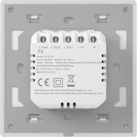 Sonoff T5EU3C Încastrat Comutator de Perete Wi-Fi Iluminat Dublu cu Cadru Alb