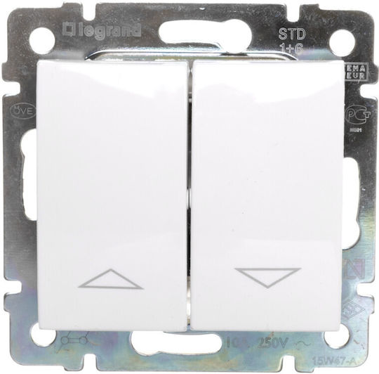 Legrand Neutral 06 01 Χωνευτός Διακόπτης Τοίχου Ρολών Διπλός χωρίς Πλαίσιο Λευκός