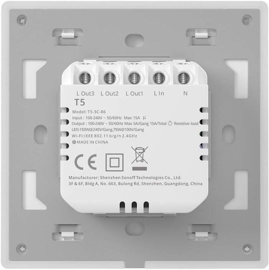 Sonoff Tx T5 4c Comutator De Perete Tactil Wi-Fi Cuaternar Cu Rama Albă