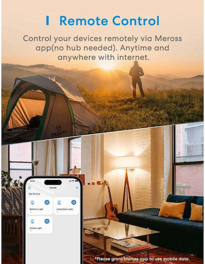 Meross Χωνευτός Διακόπτης Τοίχου Wi-Fi Μονός με Πλαίσιο Λευκός