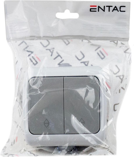 Entac Waterproof Wall-mounted Electrical Wall Switch for Rolling Shutters Double with Gray Frame