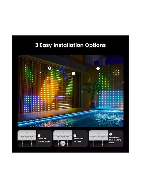 Yeelight Curtain Στεγανή Smart Γιρλάντα Φωτισμού LED IP65 2m με 475 Λαμπάκια RGBW