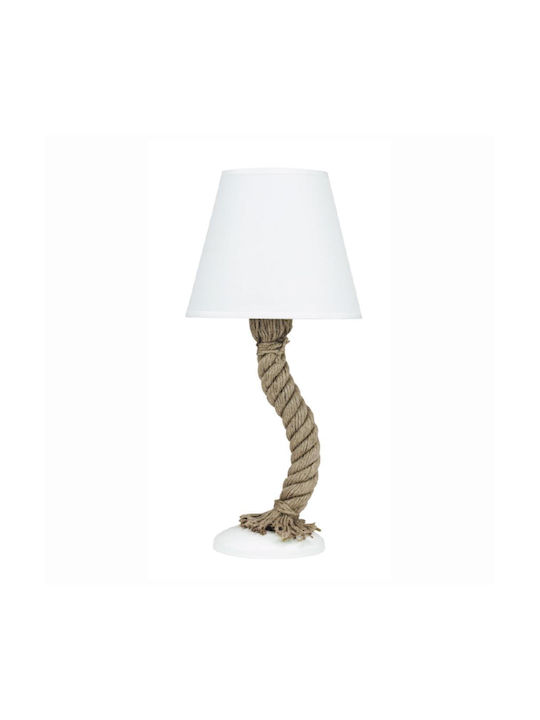 Inlight 3433 Vintage Tischlampe aus Seil für Fassung E27 mit Weiß Schirm und Basis