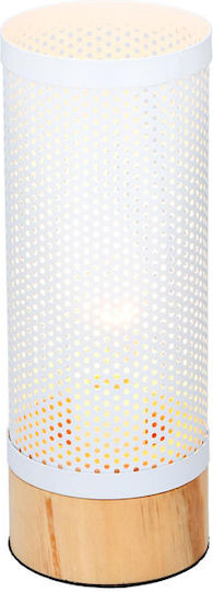 Grundig Wooden Table Lamp for E27 Socket with White Shade and Brown Base