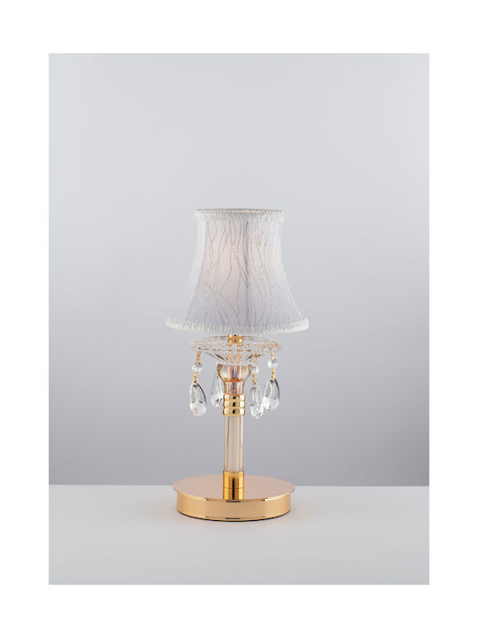 Fan Europe Monet Crystal Table Lamp for Socket E14 with White Shade and Gold Base