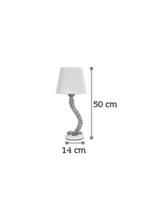 Inlight 3433 Tischlampe aus Seil für Fassung E27 mit Weiß Schirm und Schwarz Basis