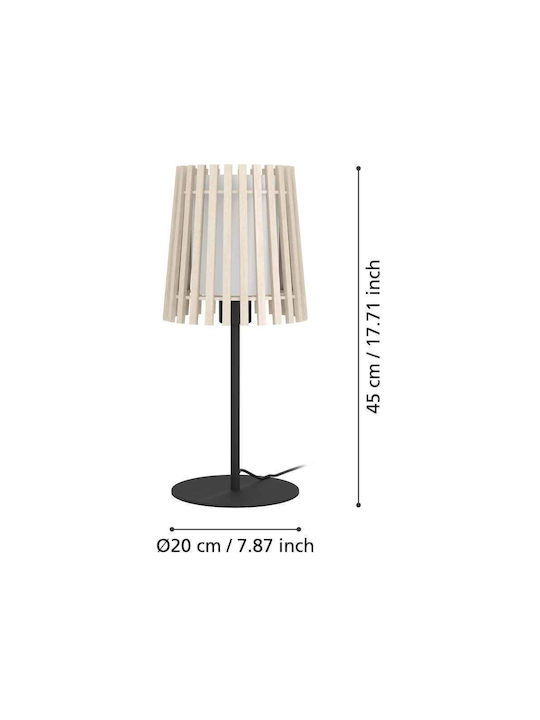Eglo Wood Table Lamp for Socket E27 with Beige Shade and Black Base