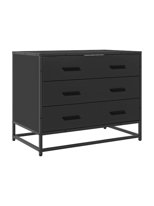 Wooden Chest of Drawers Black Velvet-Black Metal 70x41x56cm